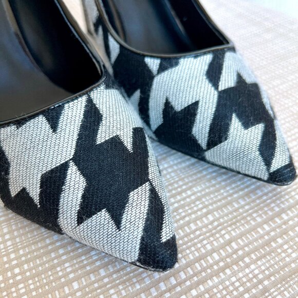 Vintage Nine West Fabric Houndstooth Architectural Patent Leather Heel M… - Picture 7 of 16